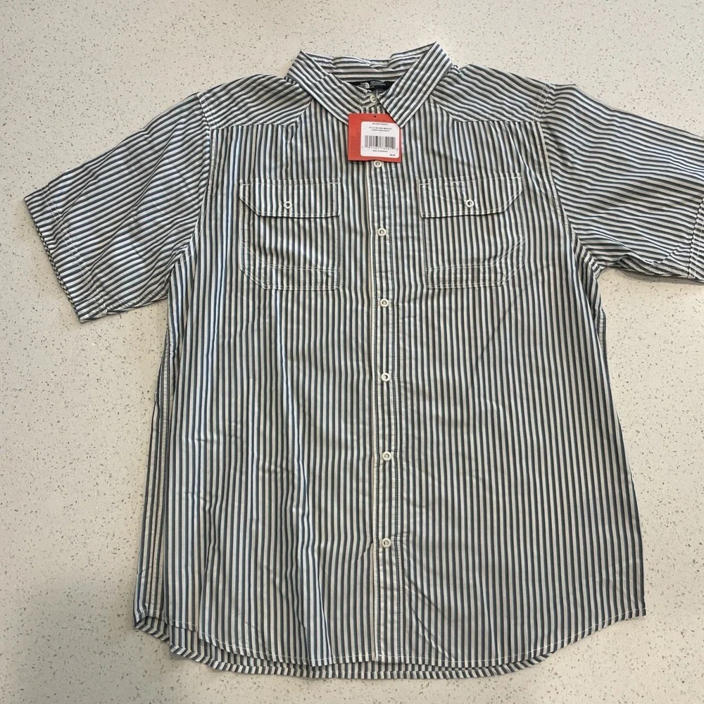 NWTThe North Face‎ Shirt Mens Large Outdoor Camp Snap Front Striped Short Sleeve